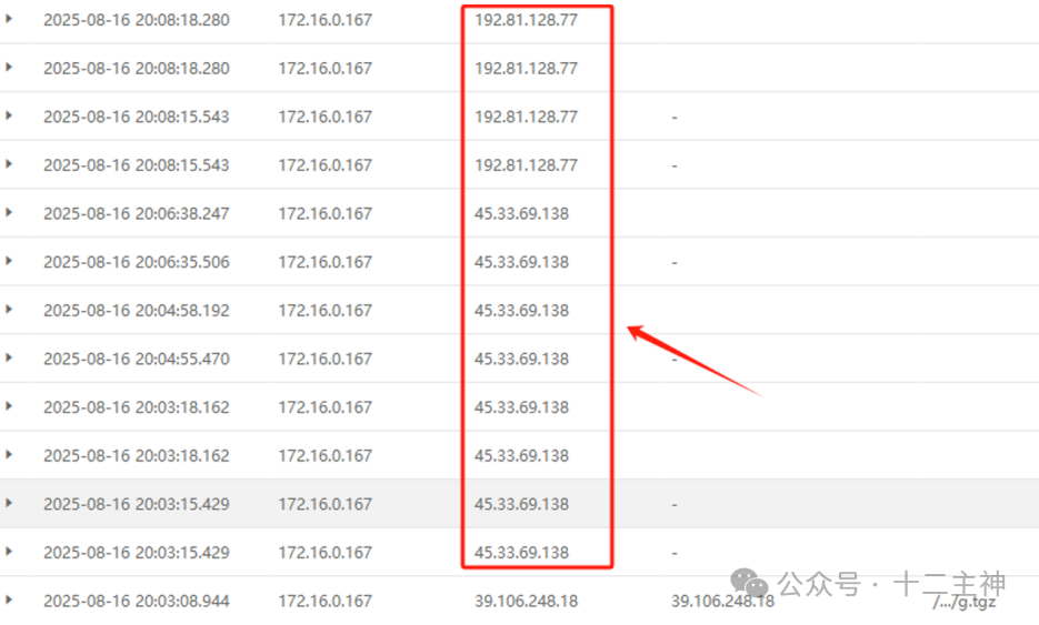 网络日志显示连接矿池IP 45.33.69.138和192.81.128.77