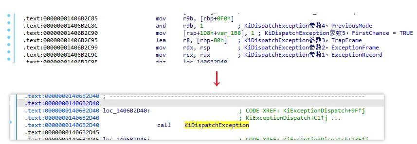 构造参数调用 KiDispatchException