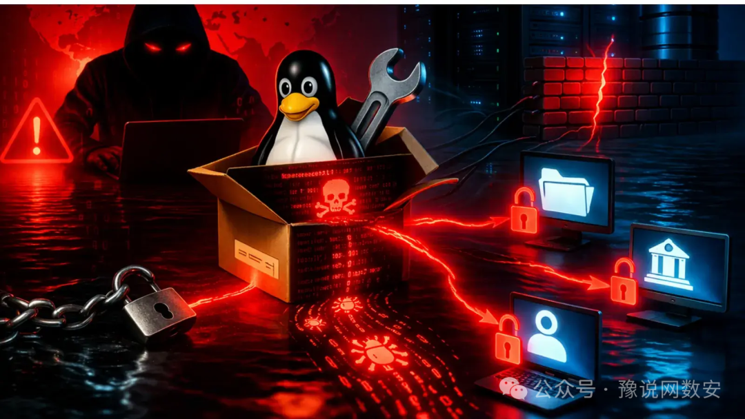 描绘软件供应链攻击与远程入侵风险的数字插画