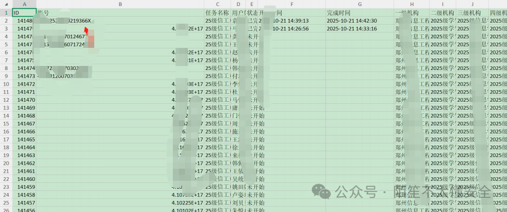 导出的Excel人员名单数据
