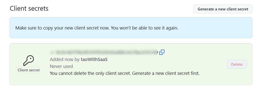 GitHub客户端密钥生成成功提示