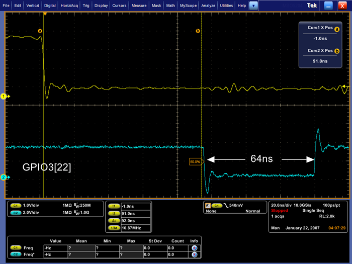 i.MXRT102x中断延迟示波器测量波形