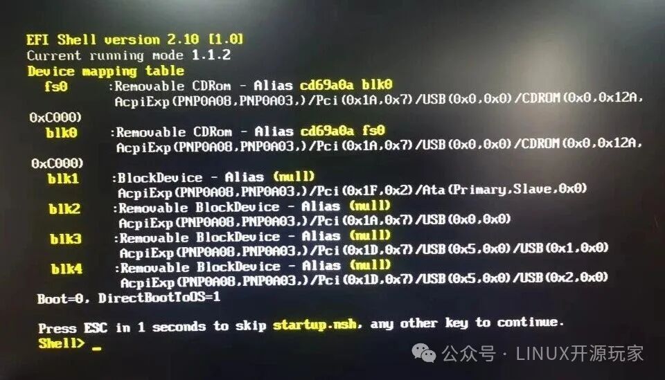 EFI Shell界面显示设备映射与启动选项