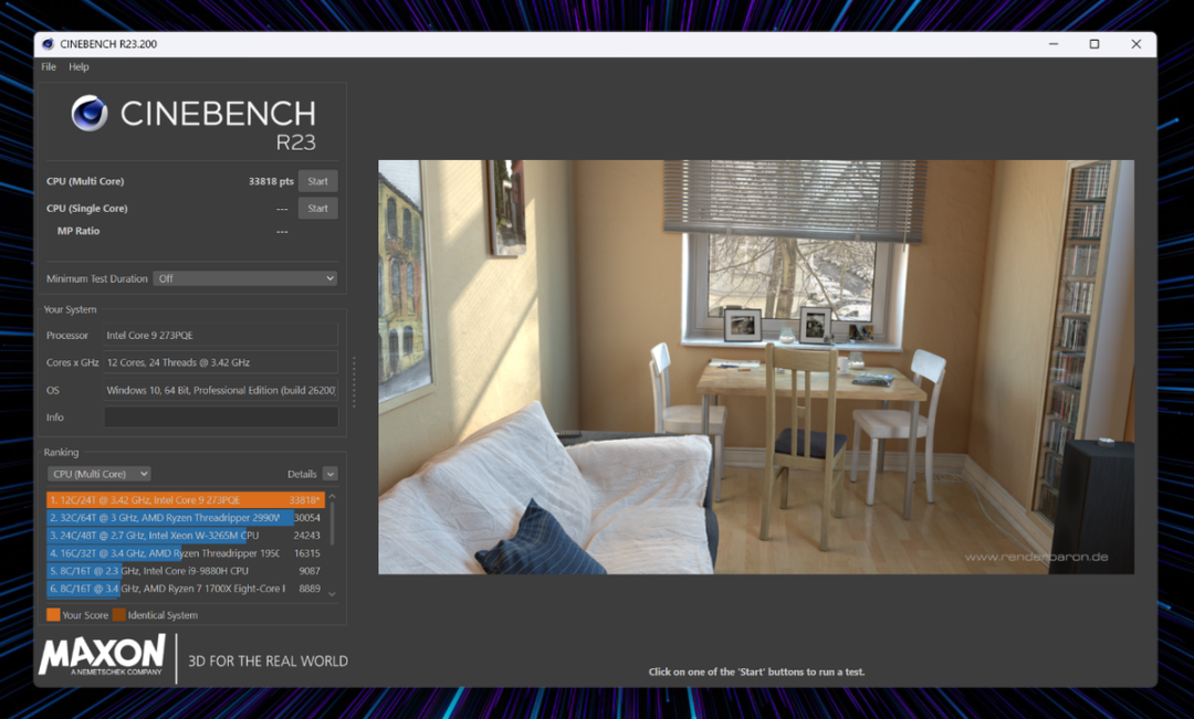 酷睿9 273QPE在Z790主板上的CINEBENCH R23跑分结果