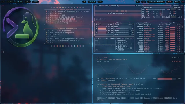 带有系统监控信息的 Ubuntu 桌面截图