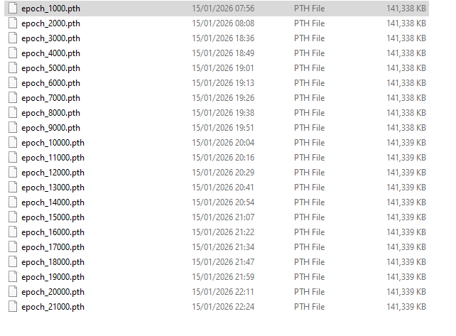训练生成的PTH模型文件列表