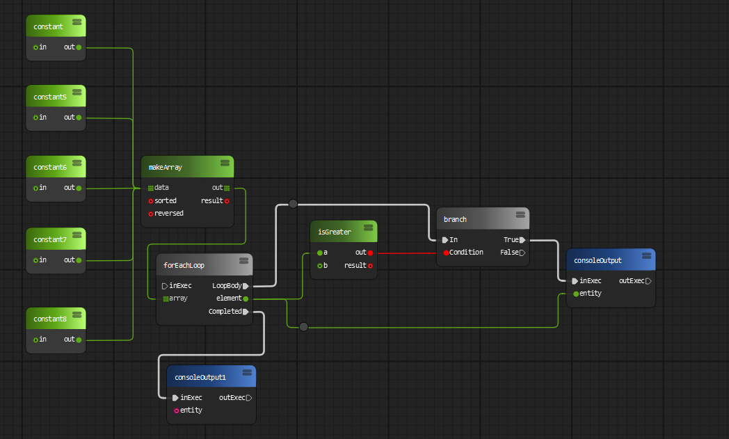 PyFlow数据流图示例：常量、数组、条件分支与输出节点连接
