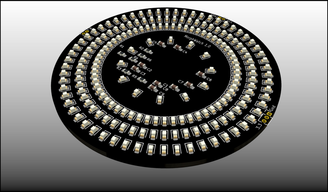 MorphWatch圆形PCB渲染图