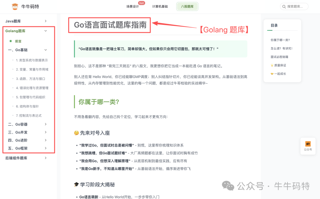 Go语言面试题库指南页面截图