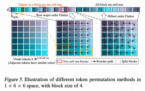 不同Token重排方法在1x6x6空间中的示意图