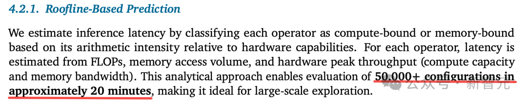 论文节选，说明Roofline模型可在20分钟内评估超过5万种配置