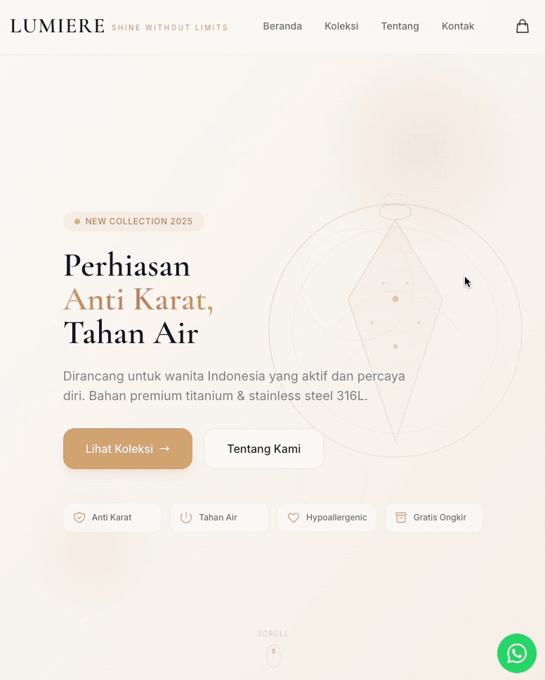 印尼饰品独立站LUMIERE官网页面