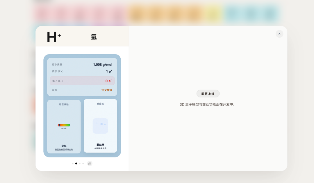 氢离子(H⁺)的信息卡片,展示其性质与反应性