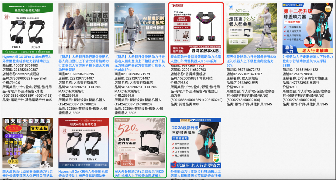 外骨骼助力行走器查询的线上曝光示例