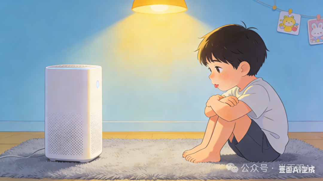 孩子与空气净化器相伴的独处时光插画
