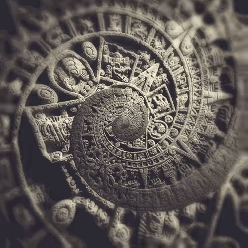 复杂螺旋图案的玛雅太阳历石雕