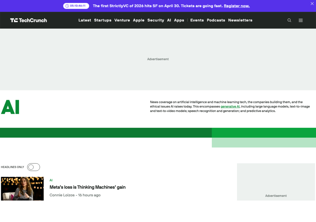 TechCrunch AI版块,追踪创企与行业最新动态