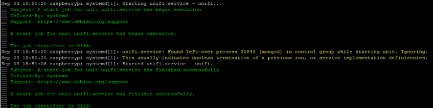 系统日志显示UniFi服务启动过程
