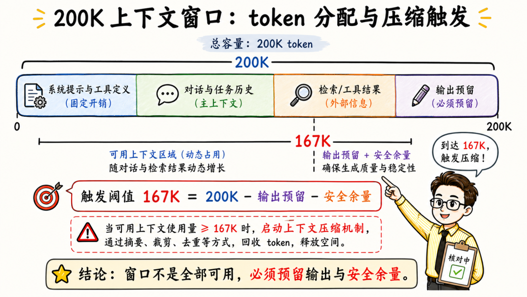 200K上下文窗口token分配与压缩触发机制图