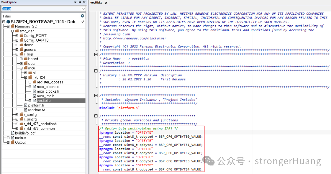 IAR Option Byte配置代码示例
