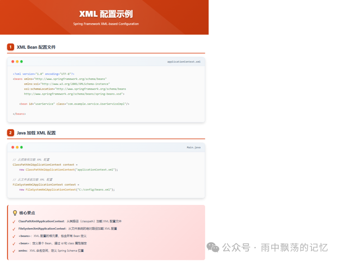 Spring XML配置与Java加载代码示例
