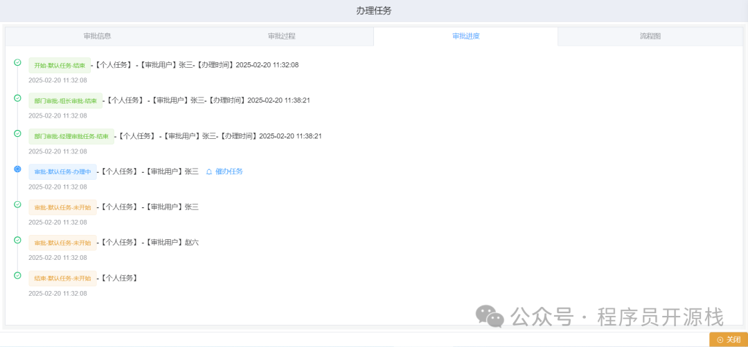 任务办理的详细日志信息截图