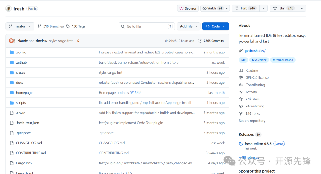 Fresh 项目的 Github 仓库页面截图，显示 Star、Fork 数量及文件目录结构