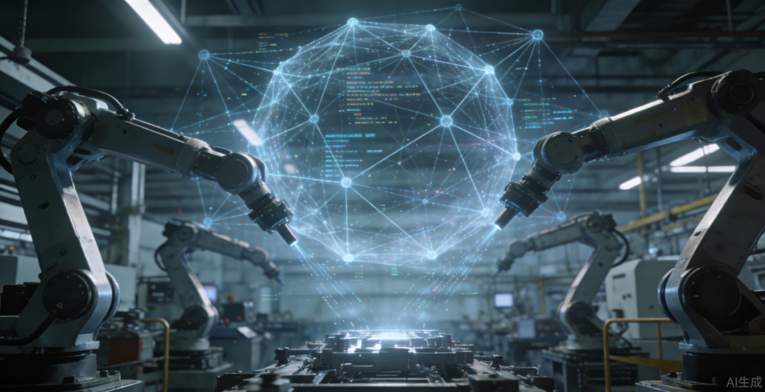 工业产线数字孪生与AI协同场景示意图