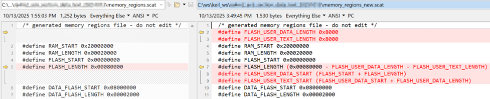 Arm Compiler 6 memory_regions_new.scat 自定义Flash段与FLASH_LENGTH修改对比