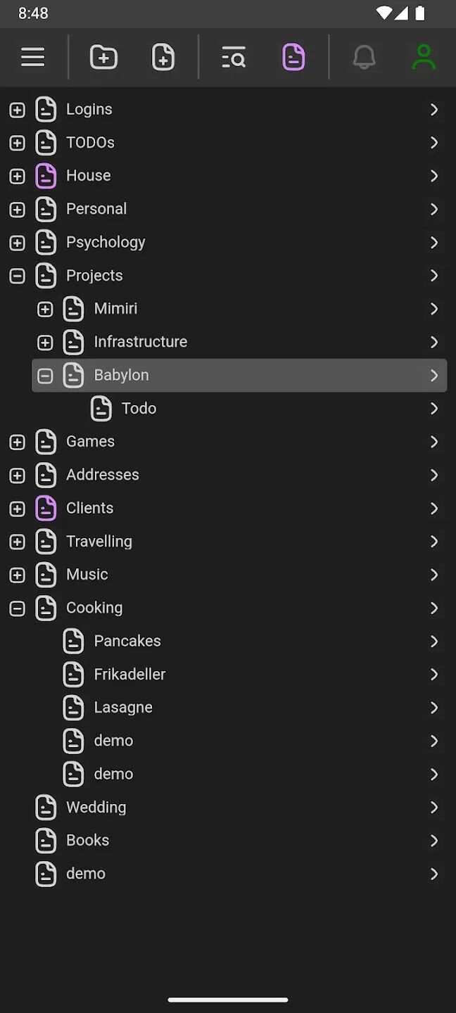 Mimiri Notes 手机端加密文件夹列表