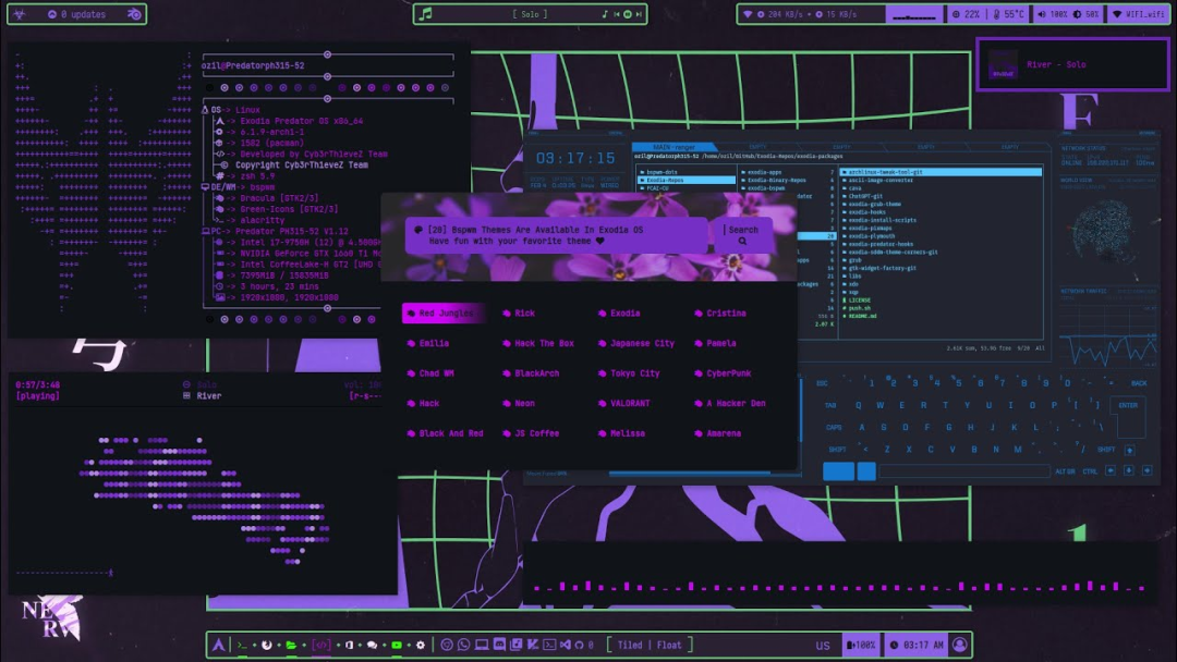 Exodia OS 赛博朋克风格桌面与主题选择器