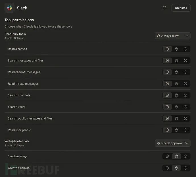 Slack MCP服务器工具权限示意图