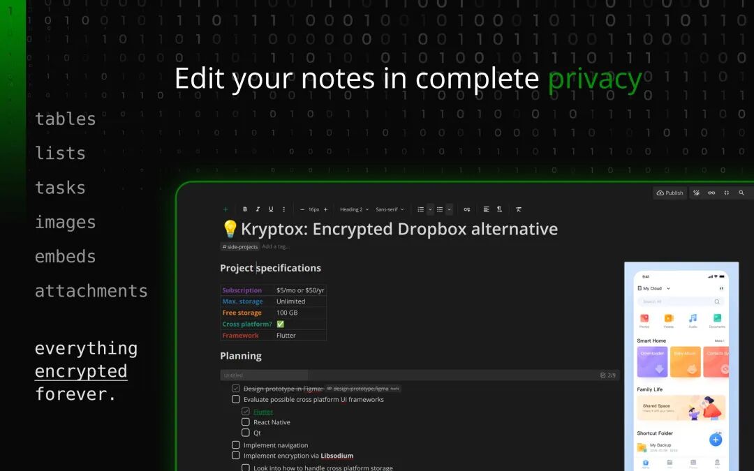 Notesnook加密与跨平台特性展示图