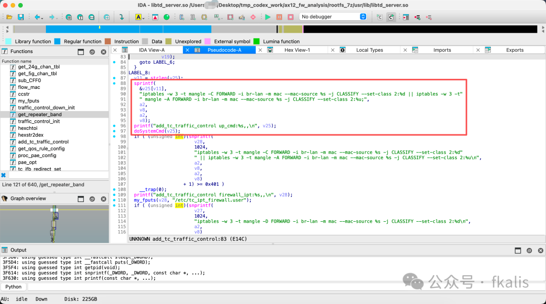 add_tc_traffic_control函数中sprintf拼接iptables命令并调用doSystemCmd的铁证截图