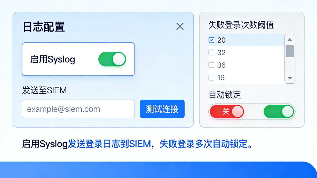 Syslog日志配置与失败登录锁定设置界面