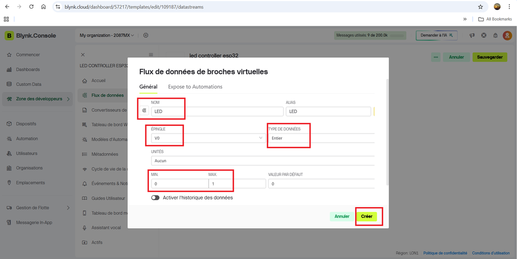 配置虚拟引脚数据流参数