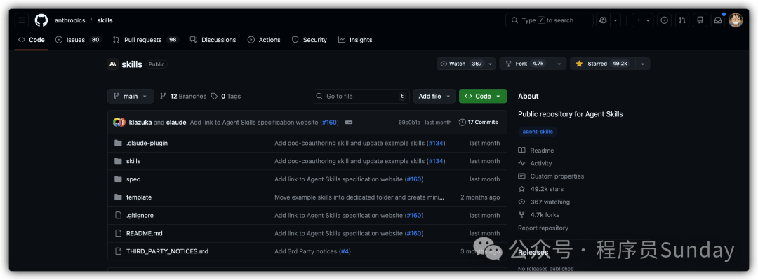 Anthropic官方的Skills开源仓库主页