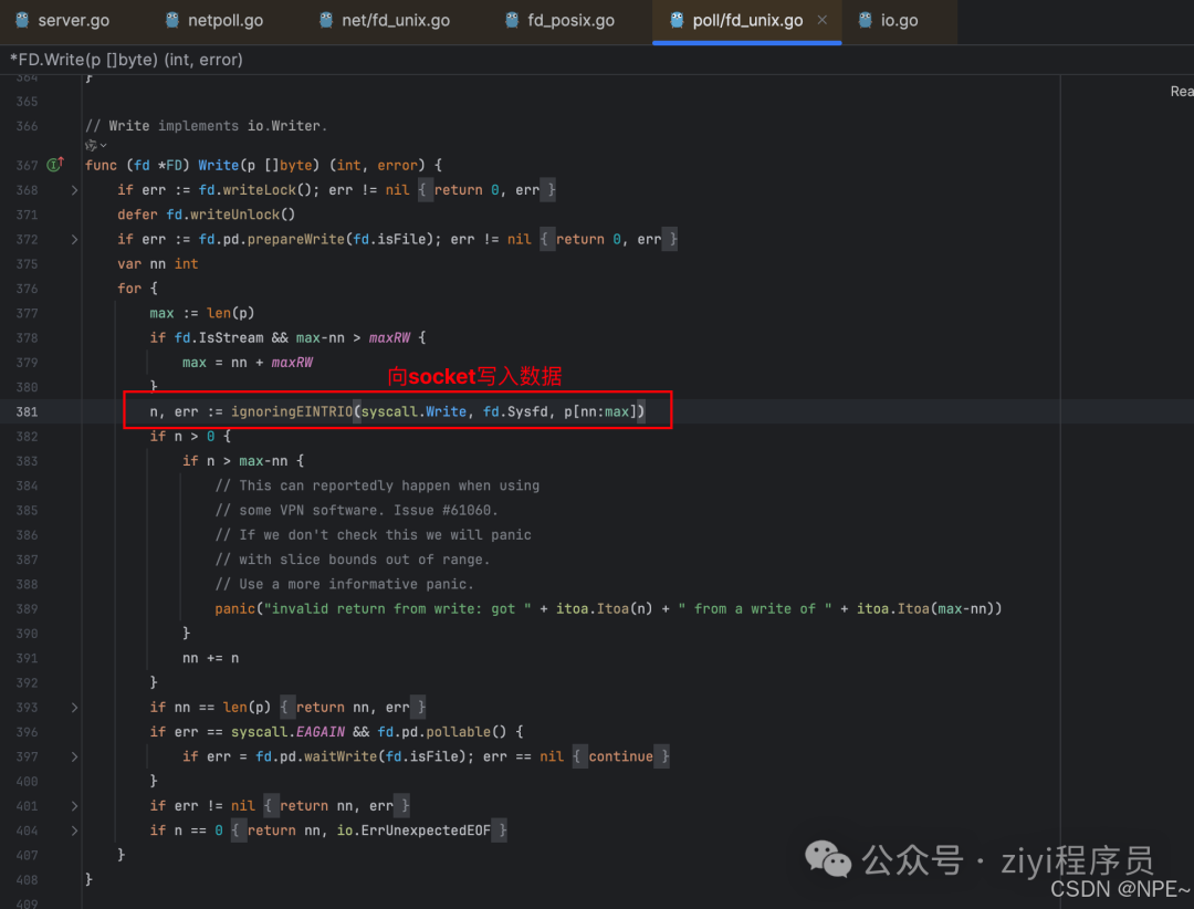 FD.Write方法中执行系统调用写入的代码片段