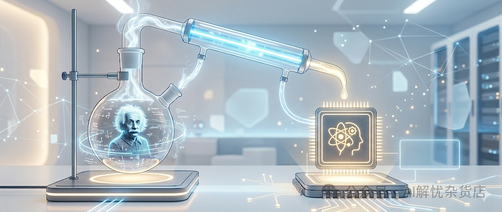 爱因斯坦全息影像与芯片概念的科技插画