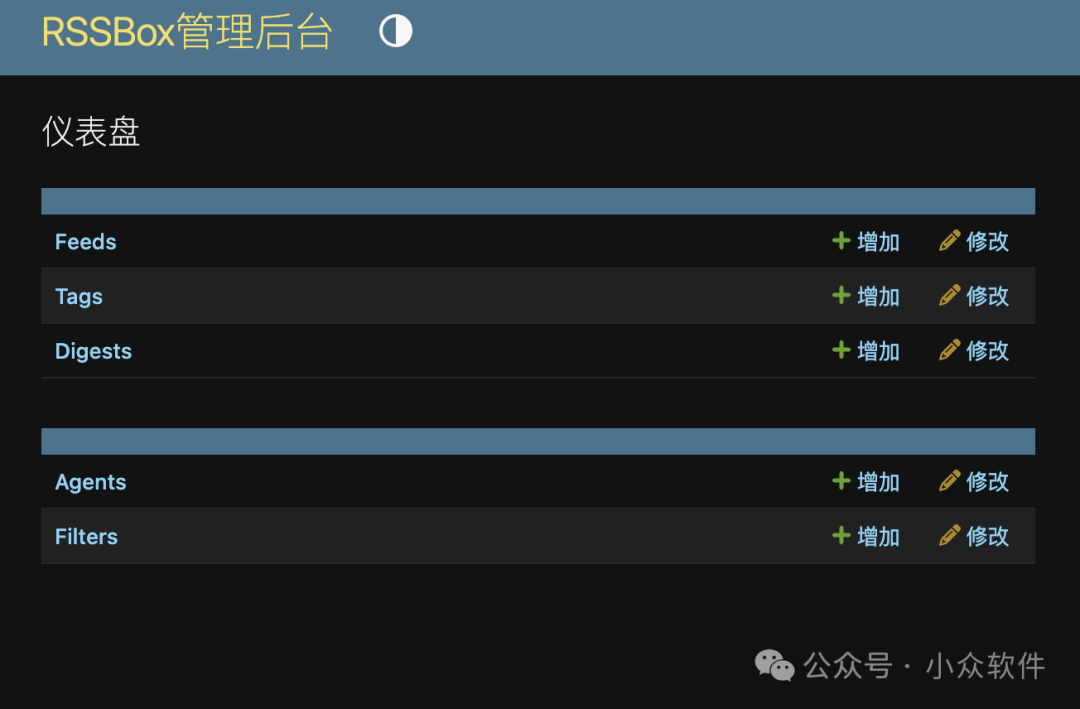 RSSBox 管理后台仪表盘