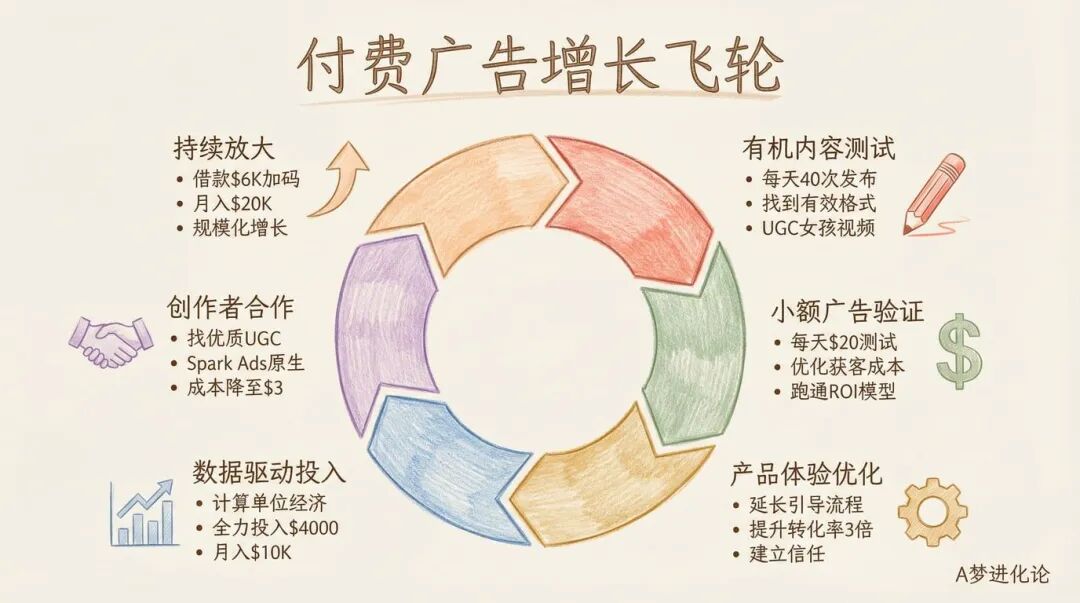 付费广告增长飞轮示意图