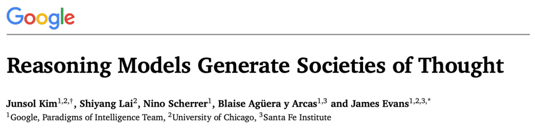 谷歌论文《Reasoning Models Generate Societies of Thought》标题页