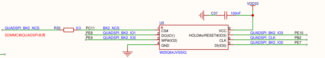 W25Q64JVSSIQ闪存芯片连接原理图