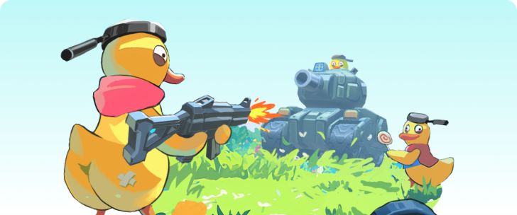 三只拟人化小黄鸭的卡通战斗插画