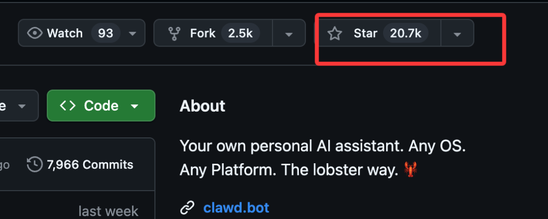 Clawdbot GitHub仓库主页截图,Star数超2万