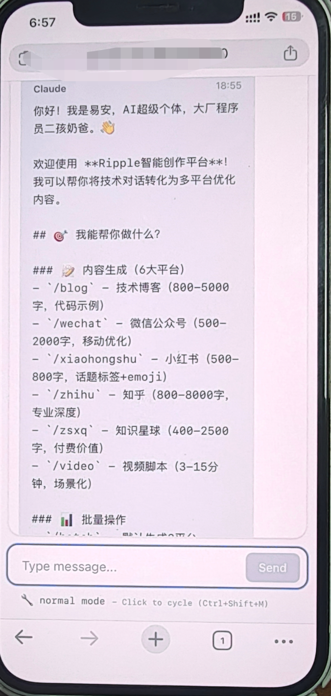 在手机上通过Tailscale网络访问Claude Code WebUI的界面截图