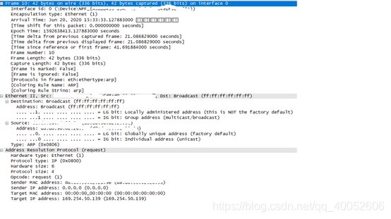 Wireshark捕获的ARP请求包详情