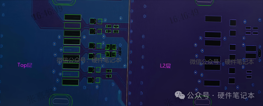 USB3.0连接器与AC电容焊盘下方的参考层挖空示意图