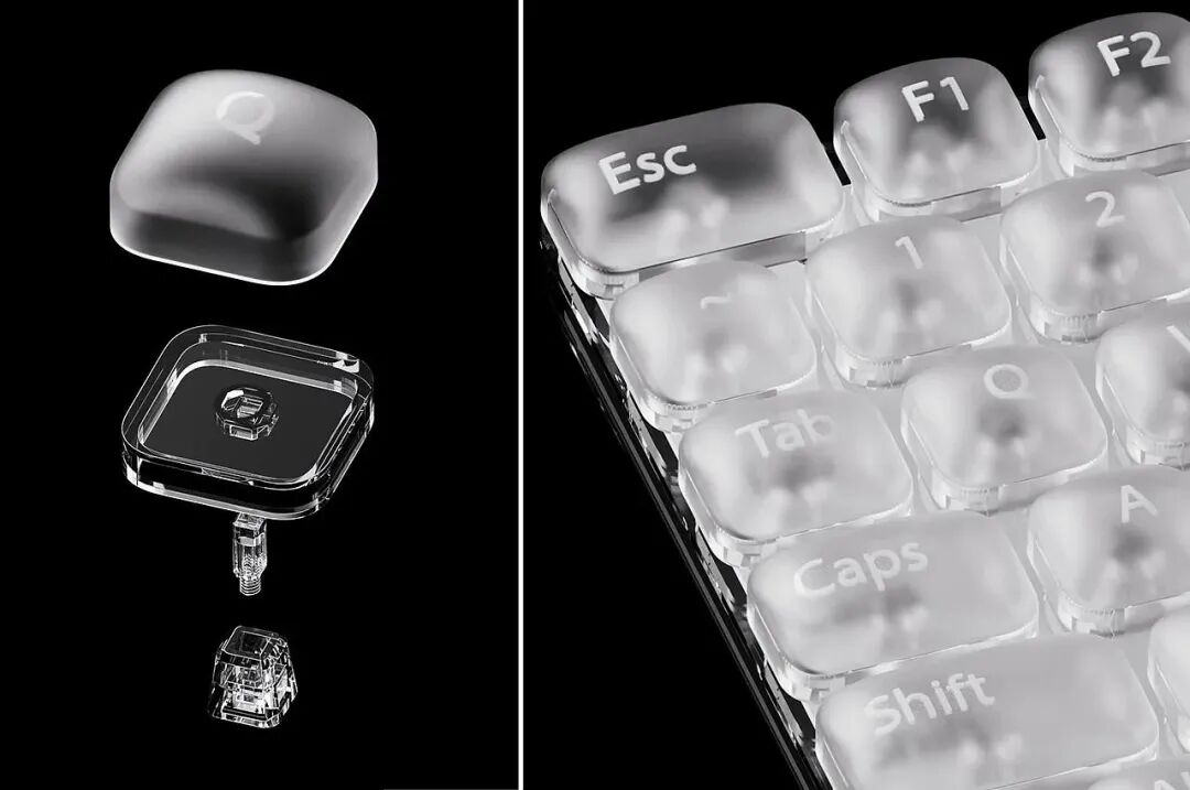 透明键盘键帽分解图与局部特写