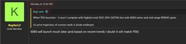Neogaf论坛KeplerL2关于RTX 6060发布时间爆料截图